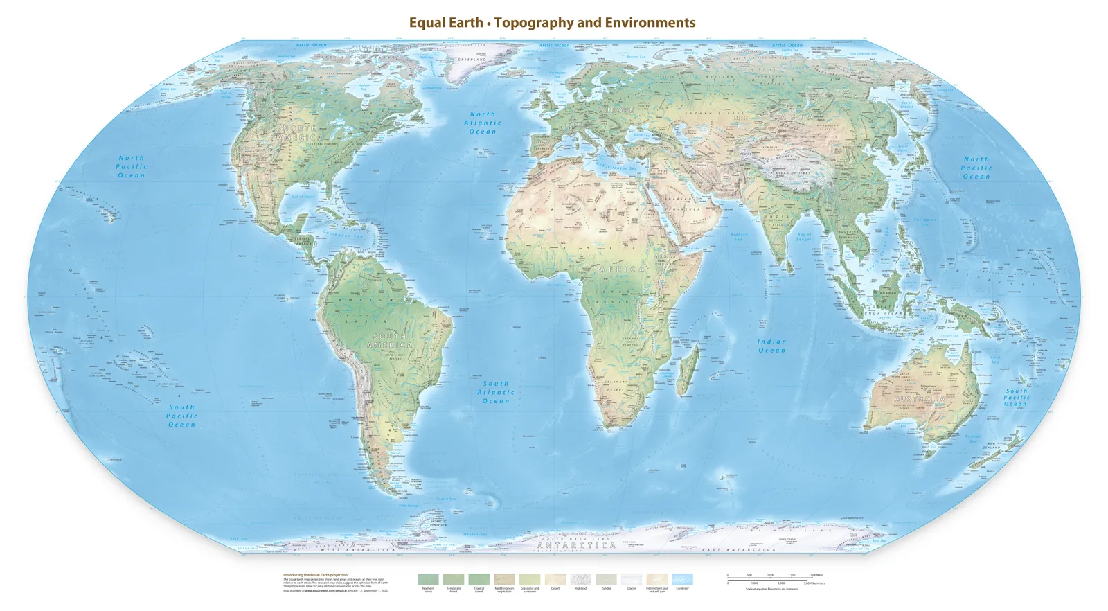 Relief, land and ocean floor in a physical world map. This is geographical context, not a map of the fictional library data below.